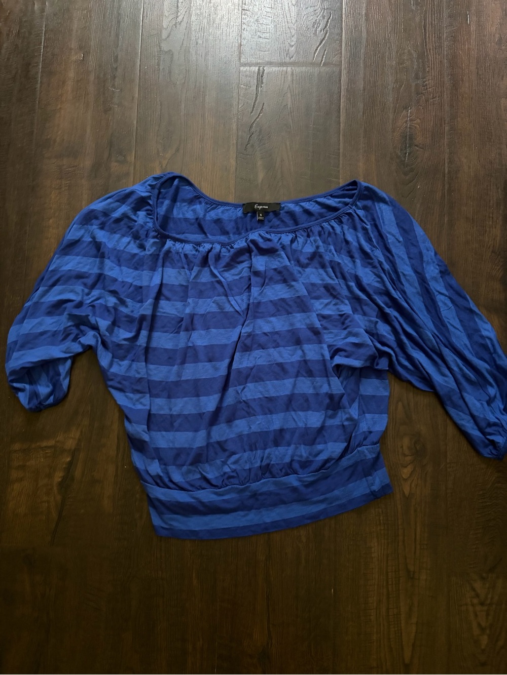 Express Blue Striped Off-Shoulder Crop Top